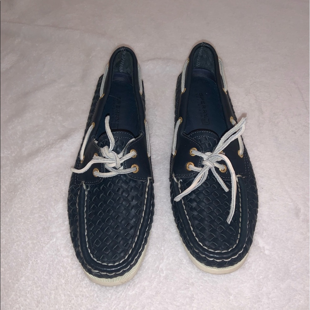 Sperry blue woven boat shoes